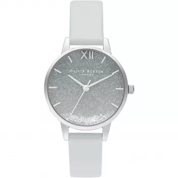OLIVIA BURTON Moteriškas laikrodis „Sparkle Butterfly“ OB16US27 – 30 mm rožinio aukso korpusas, pilkas odinis dirželis