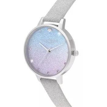 Olivia Burton Women's Sparkle Floral Watch OB16US49 - 34mm Rose Gold-Tone Stainless Steel Case, Grey Leather Strap, White Dial with Floral Print