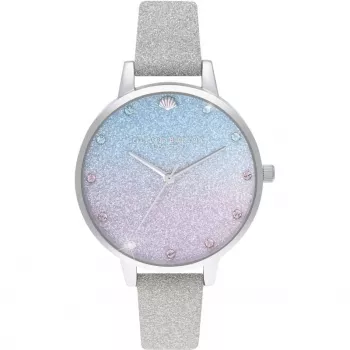 Olivia Burton Women's Sparkle Floral Watch OB16US49 - 34mm Rose Gold-Tone Stainless Steel Case, Grey Leather Strap, White Dial with Floral Print