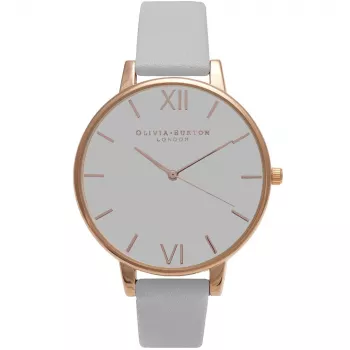 Olivia Burton Moteriškas Laikrodis OB15BD61 38mm Nerūdijančio Plieno Korpusas Baltas Gėlių Ciferblatas Pilkas Odinis Dirželis
