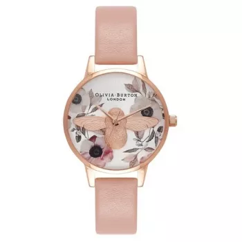 Olivia Burton Moteriškas Laikrodis OB16AM101 30mm Rožinio Aukso Spalvos Nerūdijančio Plieno Korpusas Pilkas Odinis Dirželis