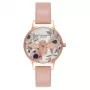 Olivia Burton Moteriškas Laikrodis OB16AM101 30mm Rožinio Aukso Spalvos Nerūdijančio Plieno Korpusas Pilkas Odinis Dirželis