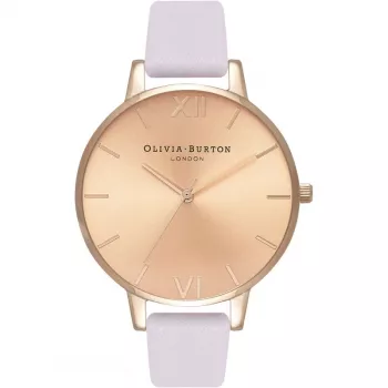 Olivia Burton moteriškas laikrodis OB16BD110 38mm rožinio aukso nerūdijančio plieno korpusas, pilkas odinis dirželis