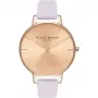 Olivia Burton moteriškas laikrodis OB16BD110 38mm rožinio aukso nerūdijančio plieno korpusas, pilkas odinis dirželis