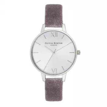 OLIVIA BURTON Moteriškas laikrodis OB16DE04 34 mm Rožinio aukso nerūdijančio plieno korpusas Pilkas odinis dirželis Kvarcinis analoginis