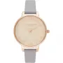 Olivia Burton moteriškas laikrodis OB16GD45 34 mm pilkas blizgantis ciferblatas rožinio aukso spalvos nerūdijantis plienas odinis dirželis