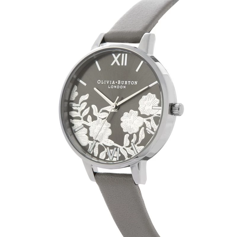 OLIVIA BURTON Moteriškas laikrodis OB16MV96 34 mm Rožinio aukso nerūdijančio plieno korpusas Tamsiai mėlynas dangaus blizgučių ciferblatas Juodas odinis dirželis Kvarcinis analoginis