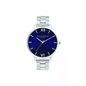 Olivia Burton moteriškas laikrodis OB16SH02 40 mm rožinio aukso nerūdijančio plieno korpusas, pilkas odinis dirželis