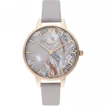 OLIVIA BURTON Moteriškas laikrodis OB16VM37 34mm sidabrinis saulės spindulių ciferblatas pilkas odinis dirželis