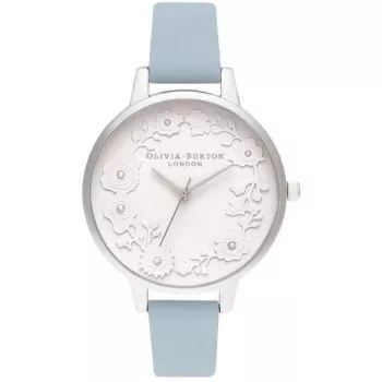 OLIVIA BURTON Moteriškas laikrodis Wishing Watch OB16AR04 - 34mm nerūdijančio plieno korpusas, pilkas odinis dirželis, baltas/sidabrinis ciferblatas su dangaus motyvu