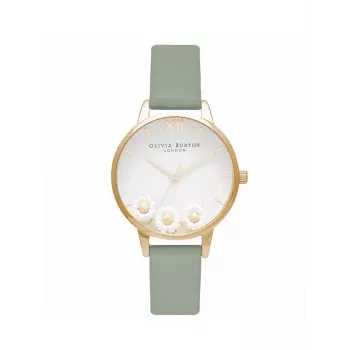 Olivia Burton Women's Wishing Watch OB16CH17 - 30mm Rose Gold Stainless Steel Case, Grey Leather Strap, White Mother of Pearl Dial with Bee & Floral Motif