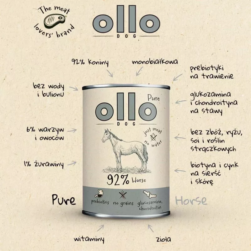 OLLO Pure Horse Mono šlapias šunų ėdalas 850g
