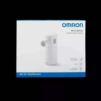 OMRON MicroAIR GO U300 purkštuvas - nešiojamas vibracinio tinklelio purkštuvas suaugusiems ir vaikams, delninis, tylus <20 dB, su kaukėmis ir baterijomis