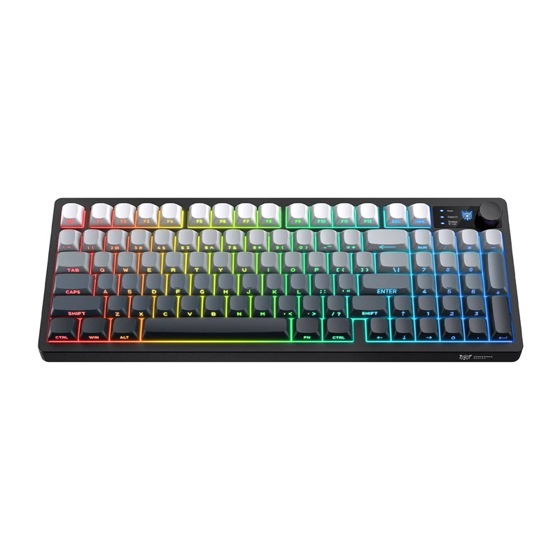 ONIKUMA MT902 2.4G belaidė žaidimų klaviatūra, 60% kompaktiška, 68 klavišų, mechaniniai jungikliai, RGB foninis apšvietimas, karštai keičiami, juodos ir baltos spalvos gradientas