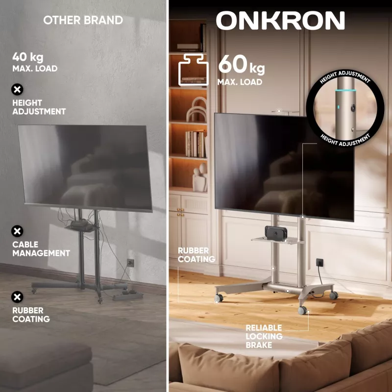 ONKRON TS1571-C mobilus TV stovas su AV lentyna 32-75 colių ekranams, šampano spalvos