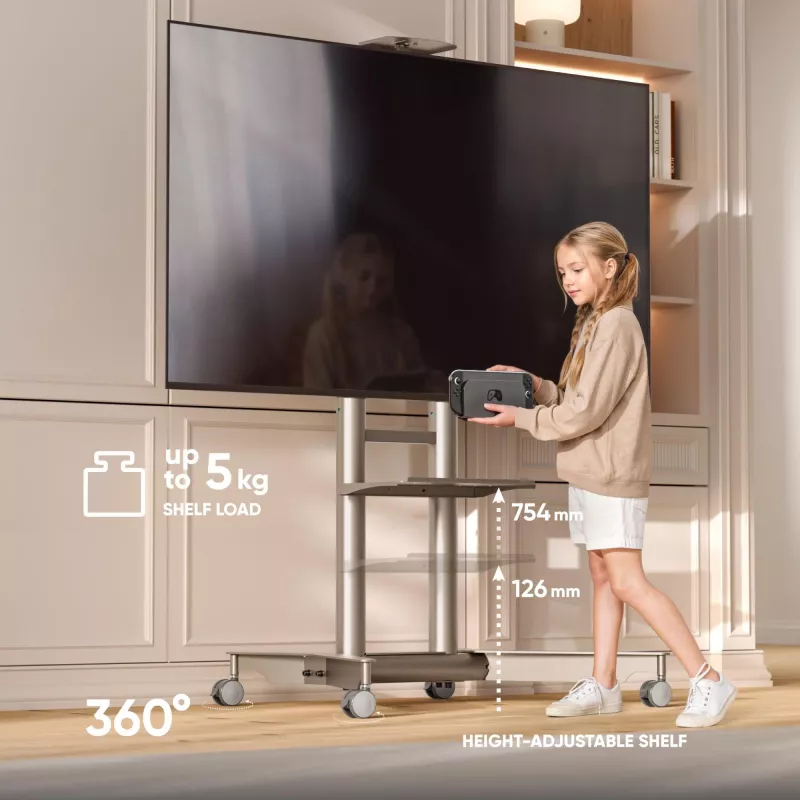 ONKRON TS1571-C mobilus TV stovas su AV lentyna 32-75 colių ekranams, šampano spalvos