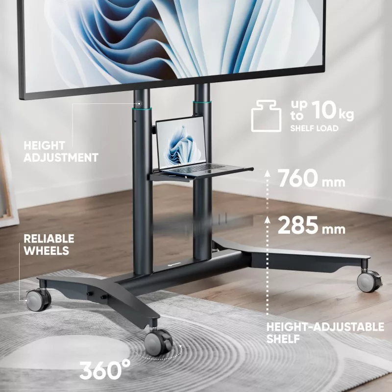 ONKRON TS1871-G Mobile TV Stand 55-90 Inch, Graphite