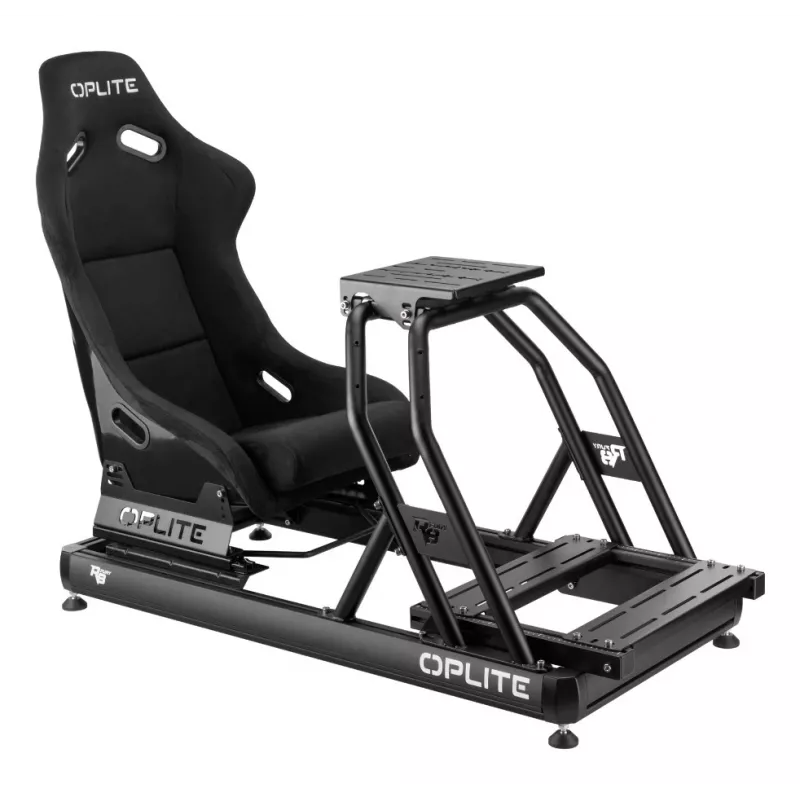 OPLITE 103862 Sim Racing Seat GT Bucket Seat su anglinio plieno rėmu - juoda su raudonomis siūlėmis