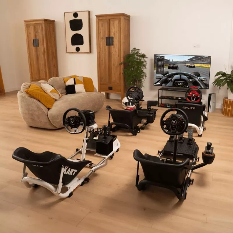 Oplite 104317 NitroKart V2 Racing Cockpit – juodo plieno sim racing važiuoklė su atlošiama kėde