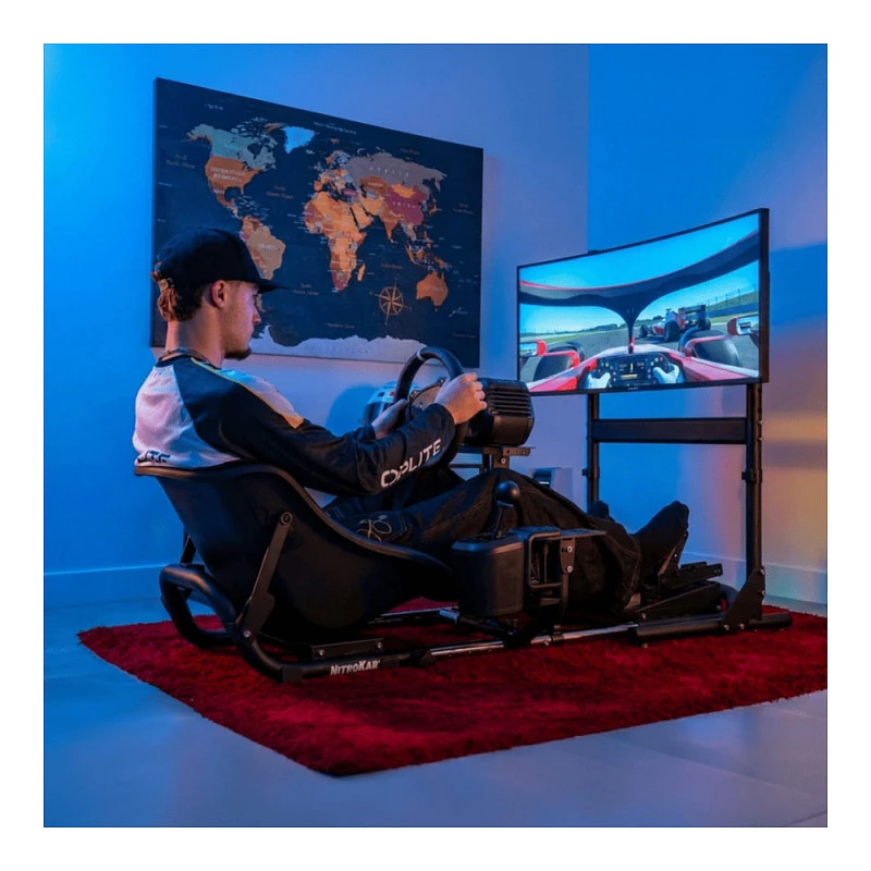 Oplite Nitrokart Monitor Stand V2 Black - Grindinis stovas vienam monitoriui, skirtas skrydžio ir lenktynių simuliatoriams, iki 49 inch, VESA 75x75 iki 200x200, reguliuojamas aukštis 700-1000mm, pakreipimas/pasukimas/rotacija, plienas