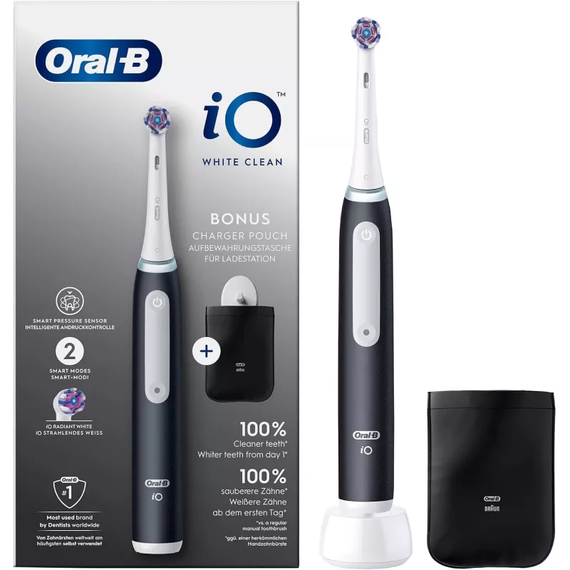 Oral-B iO White Clean elektrinis dantų šepetėlis, juodas/baltas su kelioniniu dėklu