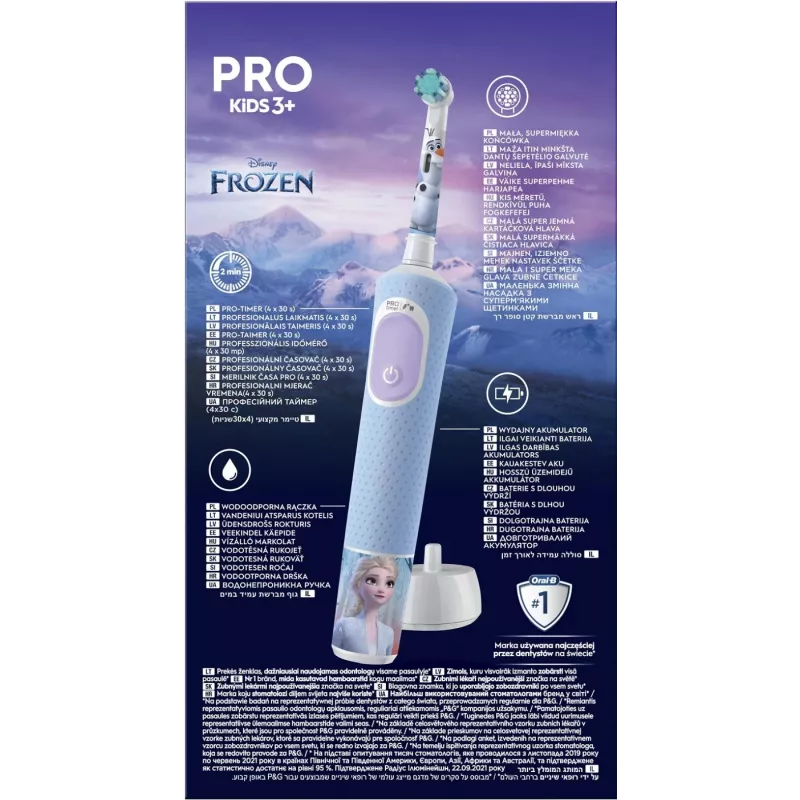 Oral-B Vitality PRO Kids Frozen elektrinis dantų šepetėlis vaikams, įkraunamas, 2 režimai, 1 šepetėlio galvutė, mėlynas