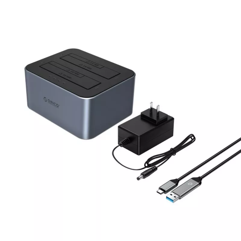 ORICO 6626C3-C-V1 2 diskų prijungimo stotelė su neprisijungus veikiančia klonavimo funkcija, skirta 2,5 inch/3,5 inch SATA HDD/SSD - pilka