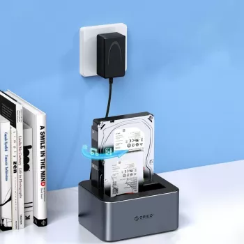 ORICO 6626C3-C-V1 2 diskų prijungimo stotelė su neprisijungus veikiančia klonavimo funkcija, skirta 2,5 inch/3,5 inch SATA HDD/SSD - pilka