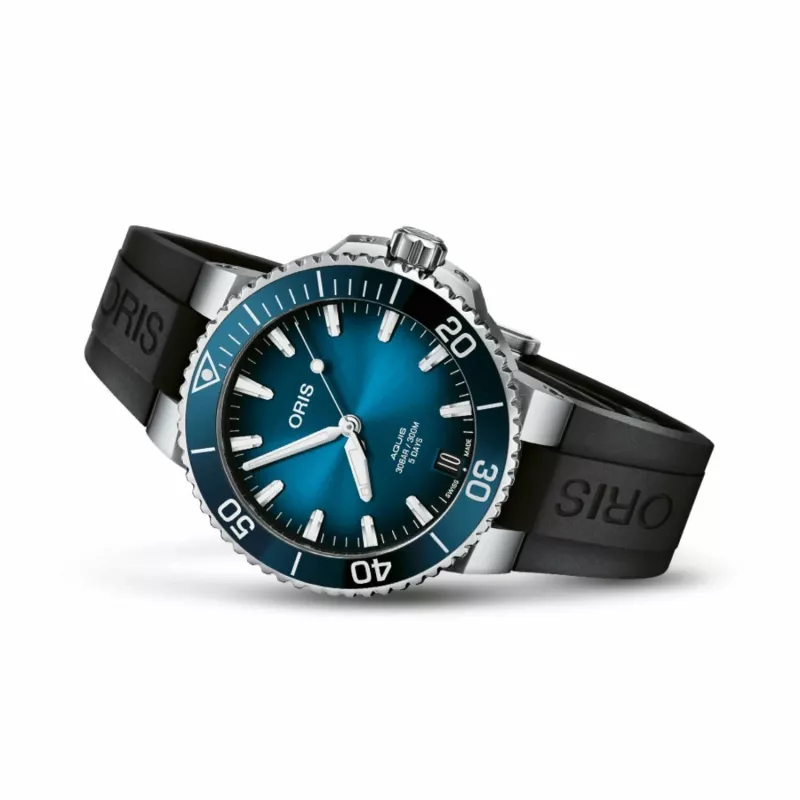 ORIS Vyriškas nardymo laikrodis 41350742274FC 41,50mm Automatinis Mėlynas ciferblatas Mėlynas guminis dirželis