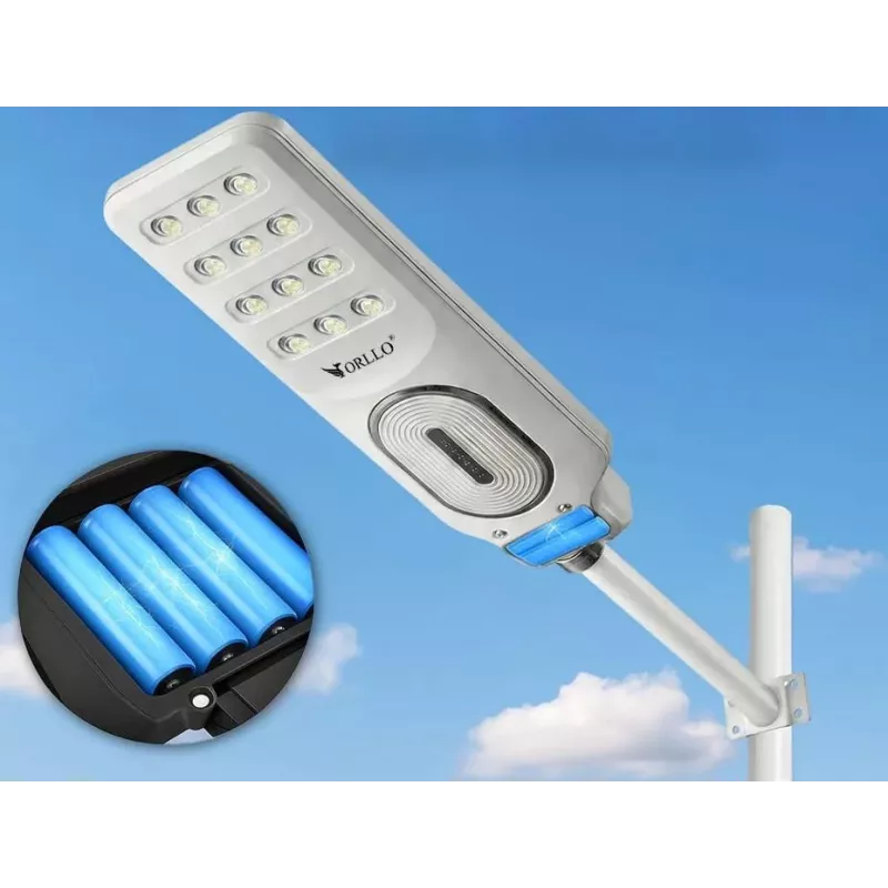 ORLLO 400W saulės LED gatvės lempa su 28W plokšte, judesio jutikliu ir nuotolinio valdymo pultu, 2713LM, 6500K