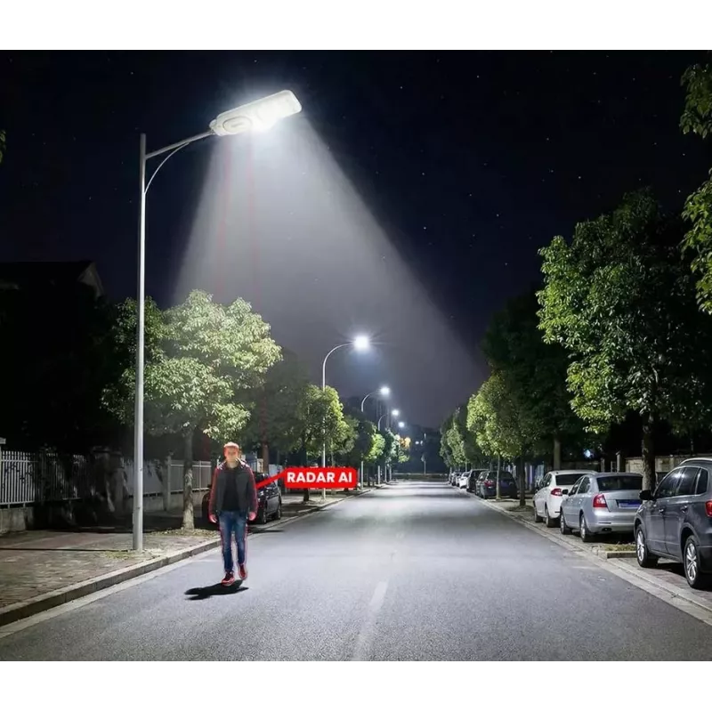 ORLLO 400W saulės LED gatvės lempa su 28W plokšte, judesio jutikliu ir nuotolinio valdymo pultu, 2713LM, 6500K