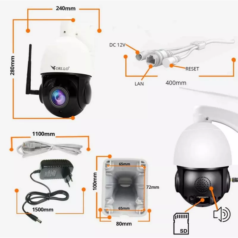 ORLLO Z10 lauko PTZ IP WiFi kamera 4MP 18x priartinimas