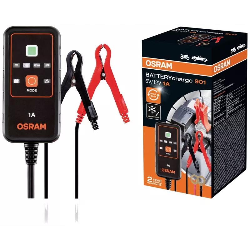 OSRAM BATTERYcharge 901 6V/12V 1A automatinis akumuliatoriaus įkroviklis švino-rūgštiniams akumuliatoriams