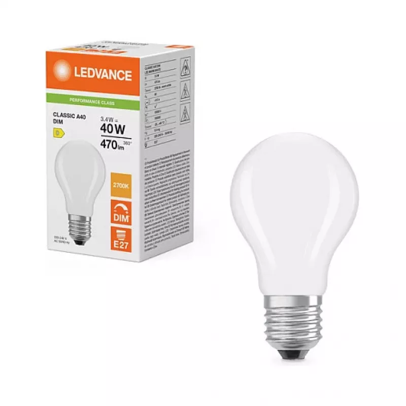 OSRAM LED Classic A 40 Filament DIM P 3.4W 827 matinė pritemdoma LED lempa
