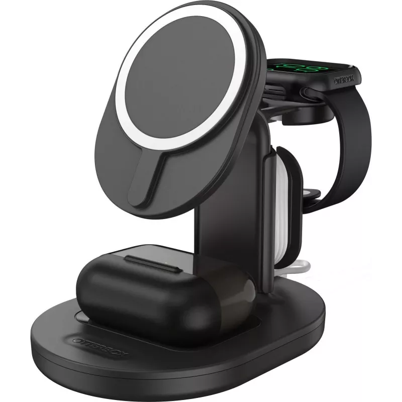 OtterBox 3-in-1 MagSafe belaidė įkrovimo stotelė - Radiant Night (juoda) - 7,5W iPhone, AirPods, Apple Watch