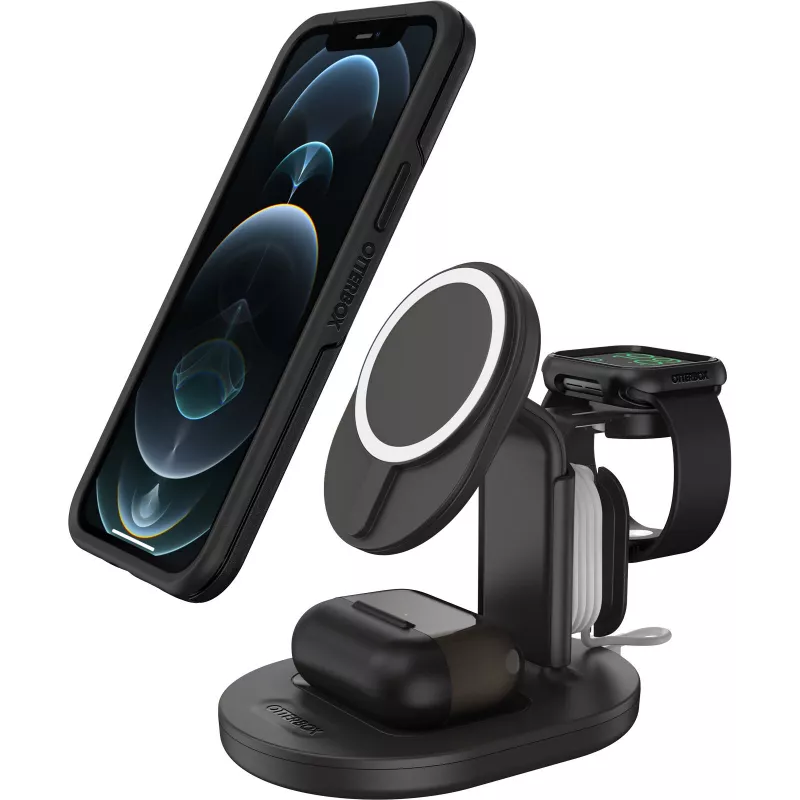 OtterBox 3-in-1 MagSafe belaidė įkrovimo stotelė - Radiant Night (juoda) - 7,5W iPhone, AirPods, Apple Watch