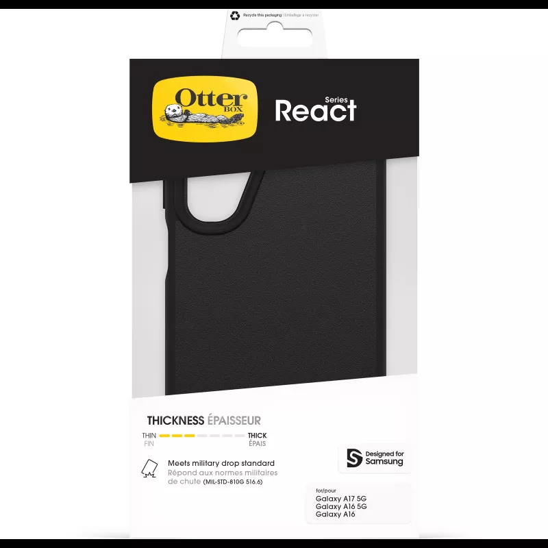 OtterBox React Series Case, skirta Samsung Galaxy A17/A17 5G/A16/A16 5G - juoda
