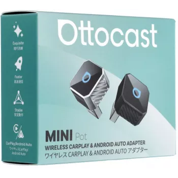 OTTOCAST Mini Cube T3 belaidis CarPlay ir Android Auto adapteris, Bluetooth 5.0, Wi-Fi 5, USB-C, juodas
