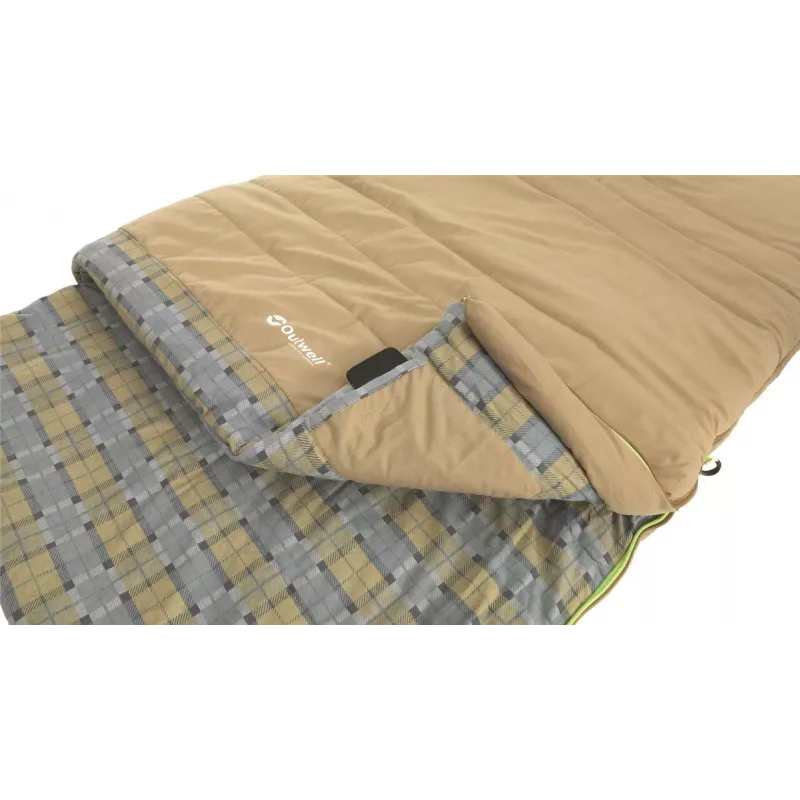 Outwell Commodore miegmaišis 225 x 85 cm 9/5/-8 °C su atskira pagalve, 2 krypčių automatinio užrakinimo L formos užtrauktuku