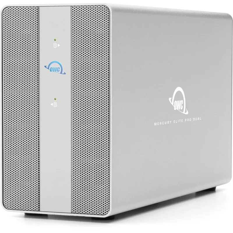 OWC Mercury Elite Pro Dual 2 lizdų RAID korpusas su 3 prievadų USB šakotuvu, USB 3.2 Gen 2 Type-C (sidabrinis)