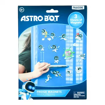 Paladone AstroBot šaldytuvo magnetai - 34 vnt. magnetų rinkinys, 3 lakštai, kosminio roboto dizainas