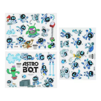 Paladone AstroBot šaldytuvo magnetai - 34 vnt. magnetų rinkinys, 3 lakštai, kosminio roboto dizainas