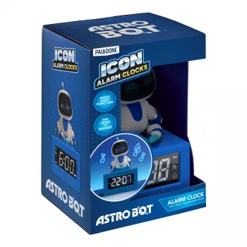 Paladone AstroBot Icon žadintuvas - pilka/balta skaitmeninis LCD robotas su snaudimo funkcija
