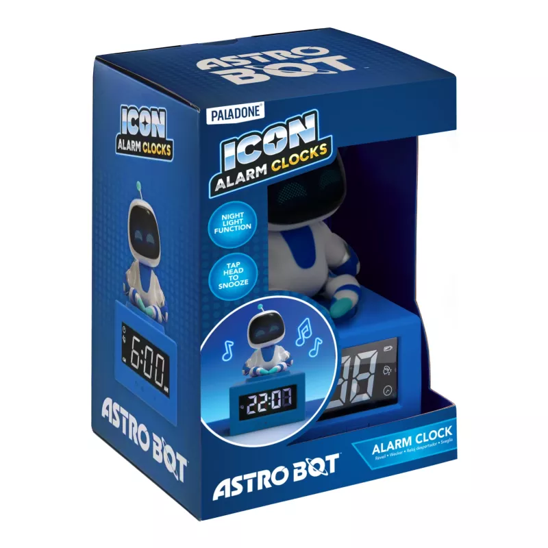 Paladone AstroBot Icon žadintuvas - pilka/balta skaitmeninis LCD robotas su snaudimo funkcija