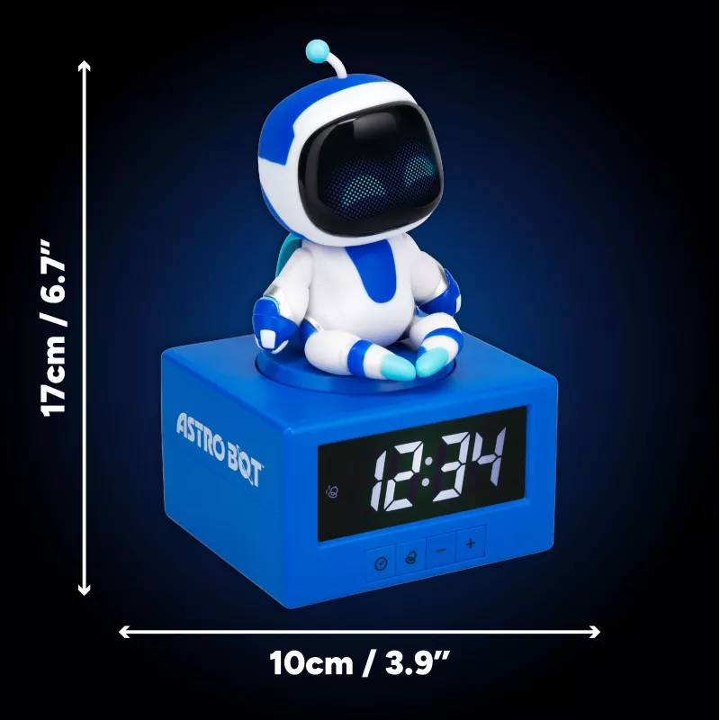 Paladone AstroBot Icon žadintuvas - pilka/balta skaitmeninis LCD robotas su snaudimo funkcija