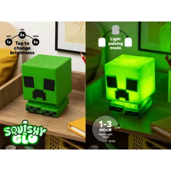 Paladone Minecraft Creeper SquishyGlo Silikoninis Šviestuvas Įkraunamas – Pripgęstantis Žalias LED Naktinis Šviestuvas su 3 Ryškumo Lygiais ir Micro USB Įkrovimu
