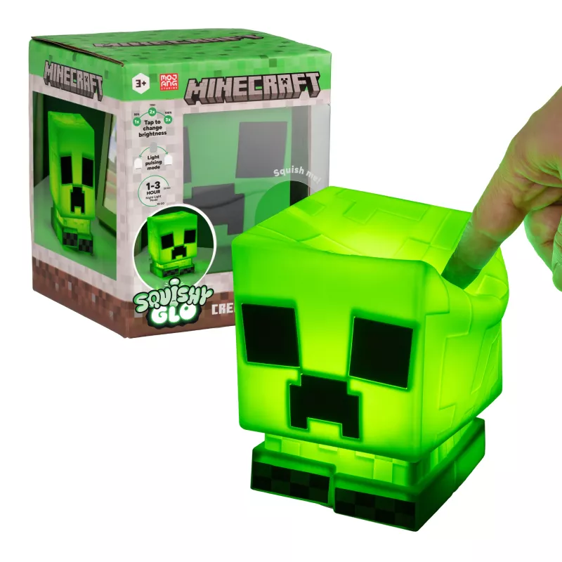 Paladone Minecraft Creeper SquishyGlo Silikoninis Šviestuvas Įkraunamas – Pripgęstantis Žalias LED Naktinis Šviestuvas su 3 Ryškumo Lygiais ir Micro USB Įkrovimu