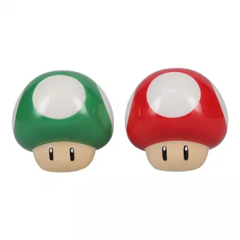 Paladone Super Mario Mushroom druskos ir pipirų indelis (raudonas Super Mushroom ir žalias 1-Up Mushroom)
