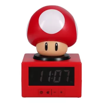 Paladone Super Mario Super Mushroom Icon žadintuvas - skaitmeninis LCD, maitinamas USB, oficialūs Nintendo garso efektai, raudonas/baltas