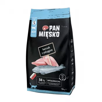 Pan Mięsko Sausas Kačių Maistas Suaugusioms Katėms Vištiena su Upėtakiu Smulkūs Kąsneliai 1,6 kg